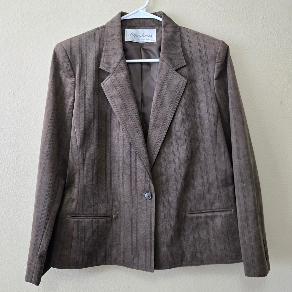 Vintage Signatures by Russ‎ Taylor Brown Ultrasuede Pinstripe Blazer Jacket 12